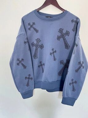 Almost Famous Cross Print Sweatshirt in Blue Size Large Like New